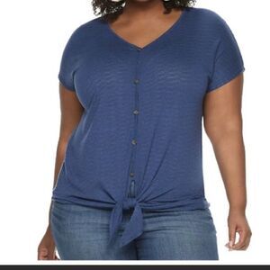 NWT New Plus Size EVRI Dolman Tie-Front Top 1X